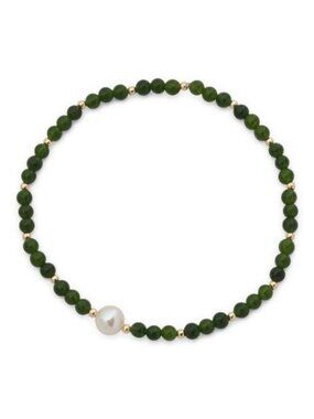 GEORG K Made In Usa 14kt Gold Green Jade Bead Stretch Bracelet